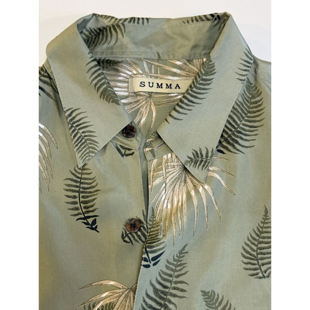 Summa 100% Silk Men's Medium Green Tropical Hawaiian Camp Shirt Palm Leaf Print
